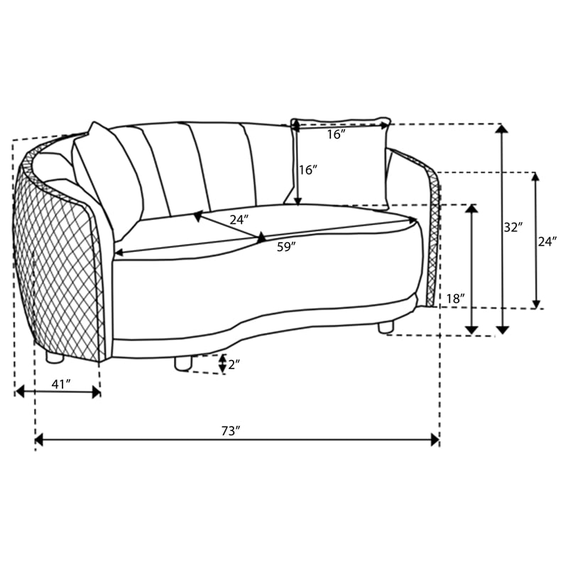 Brookside Velvet Upholstered Curved Loveseat Dark Grey