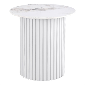 Rowena Round Sintered Stone End Table White Faux Marble