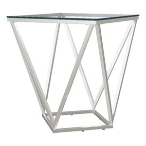 Brittania Square Glass Top Geometric End Table Nickel