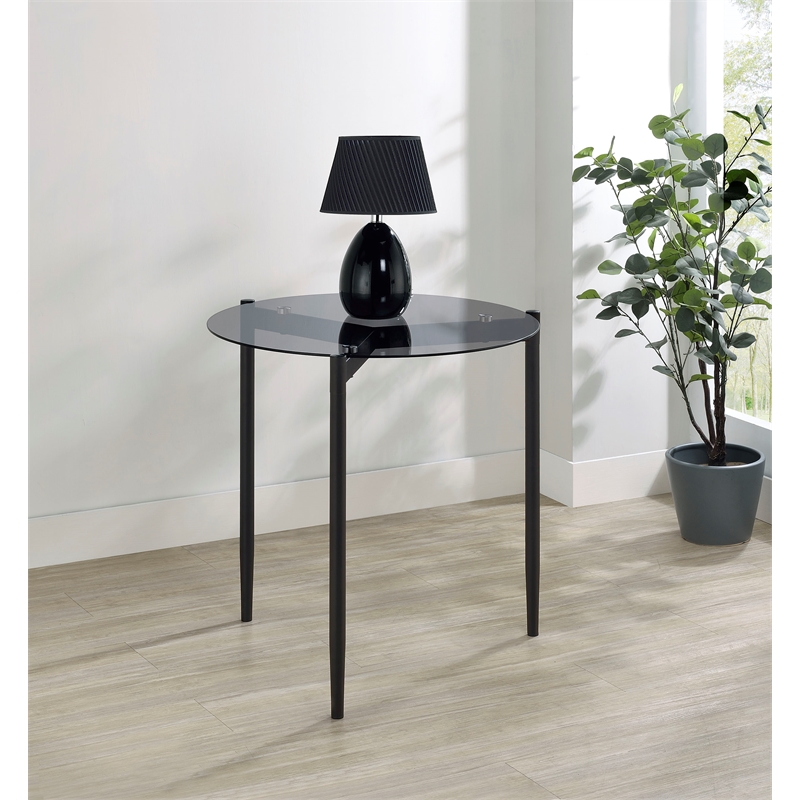 Rosalie Round Smoked Glass Top End Table Grey