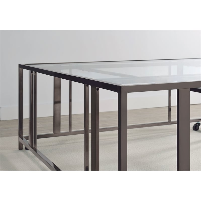 Adri Square Glass Top Coffee Table with Casters Black Nickel