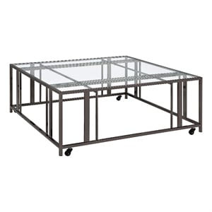 Adri Square Glass Top Coffee Table with Casters Black Nickel