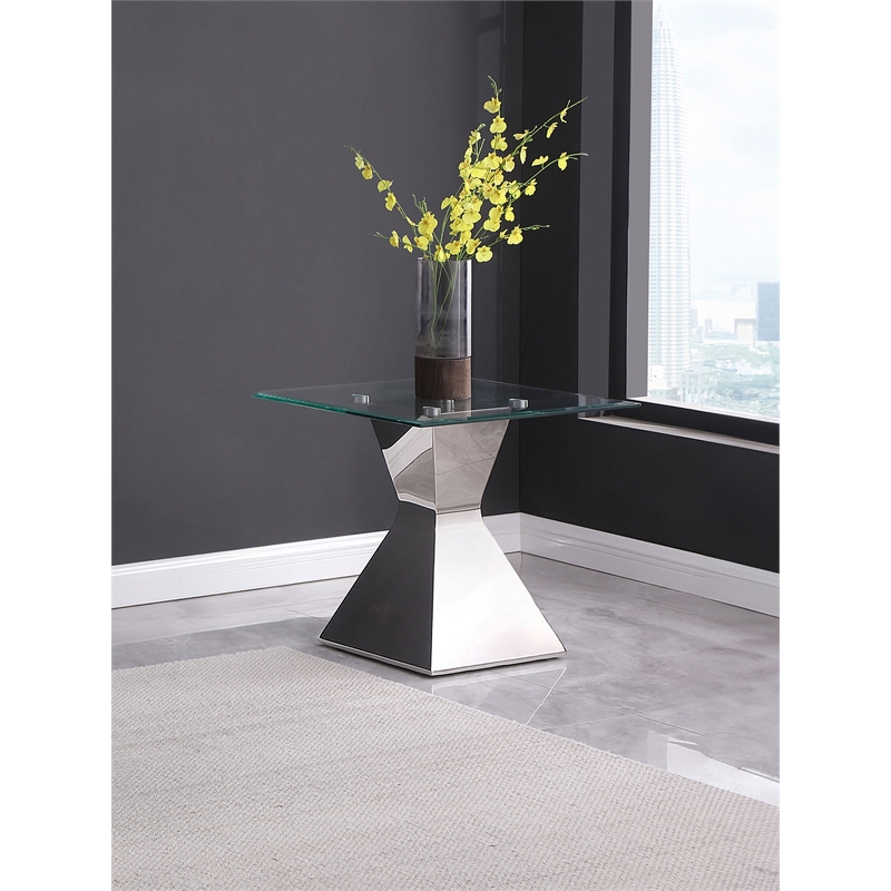 Jenny Glass Top Stainless Steel Side End Table Chrome