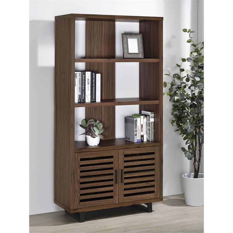 Maddox 71-inch 3-shelf Cabinet Bookcase Walnut