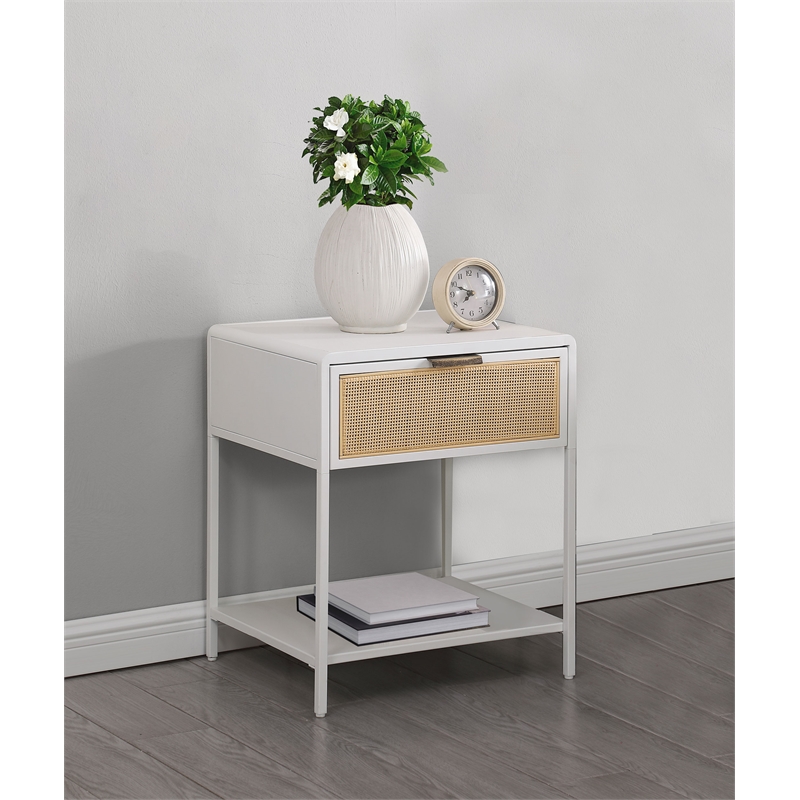 Amherst 1-drawer Radio Weave Cane Metal Bedside Table White
