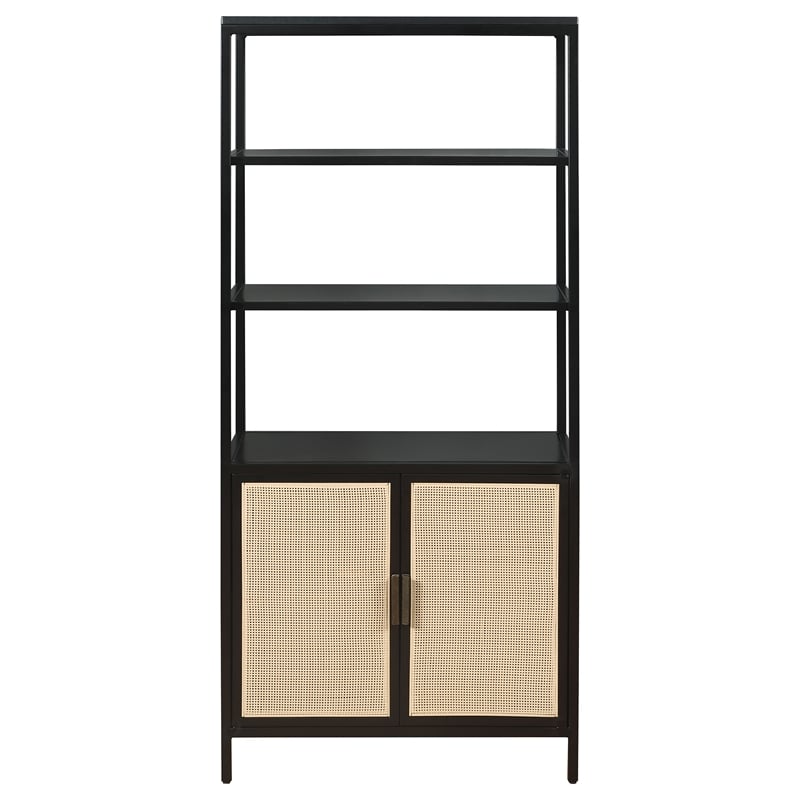 Amherst 3-shelf Radio Weave Cane Metal Accent Cabinet Black