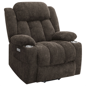 coaster houston fabric upholstered power lift recliner chair in dark brown