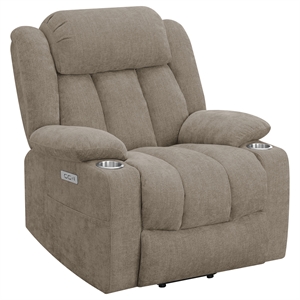 coaster houston fabric upholstered power lift recliner chair in camel