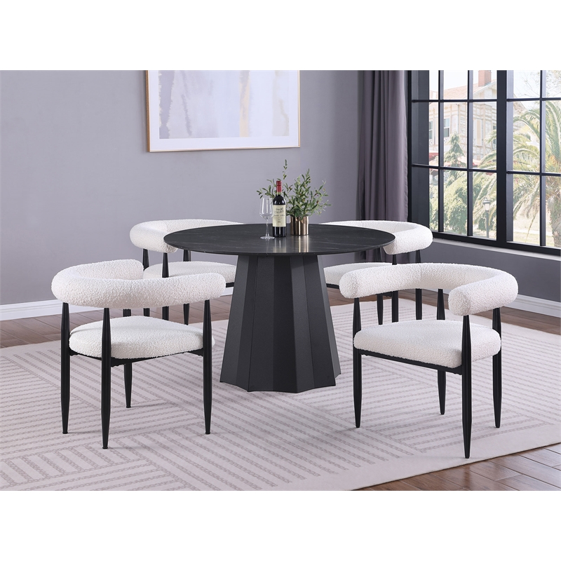 Coaster Camden 5-Piece Round Faux Marble Top Metal Dining Table Set in Black