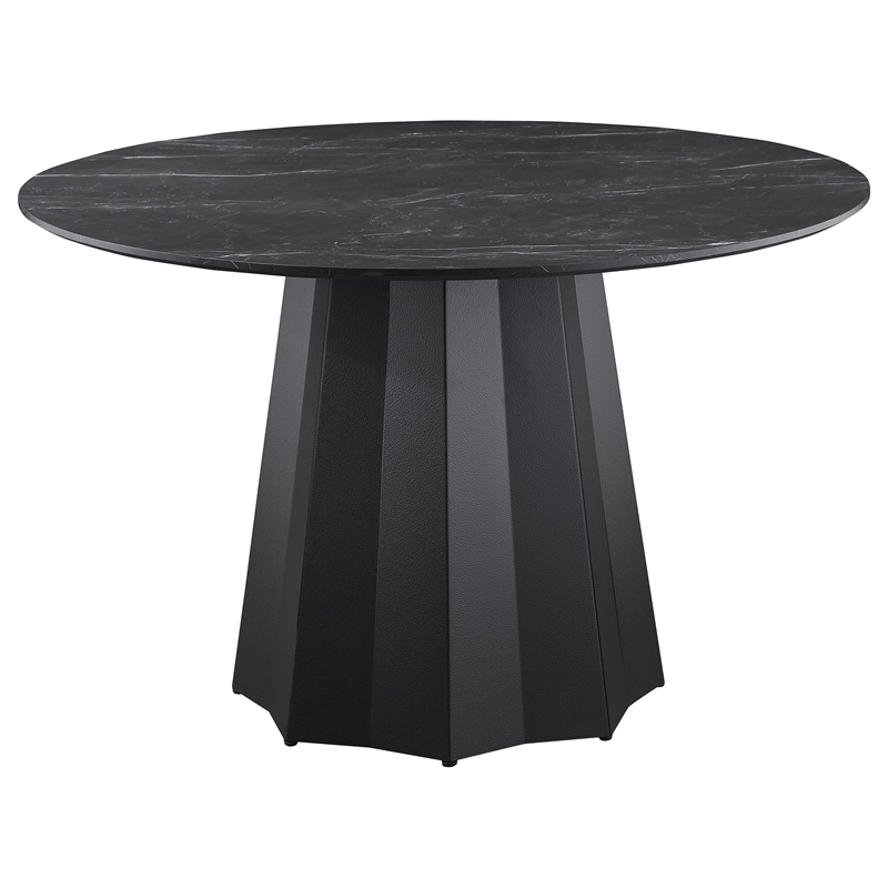 Coaster Camden 5-Piece Round Faux Marble Top Metal Dining Table Set in Black