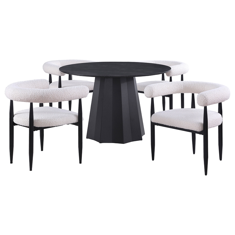 Coaster Camden 5-Piece Round Faux Marble Top Metal Dining Table Set in Black