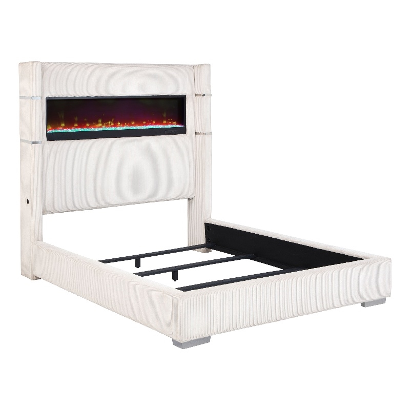 Tisdall Upholstered Queen Flame Visualizer Bed Cream