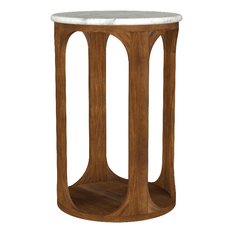 Berkeley Round Marble Top Side Table White and Brown