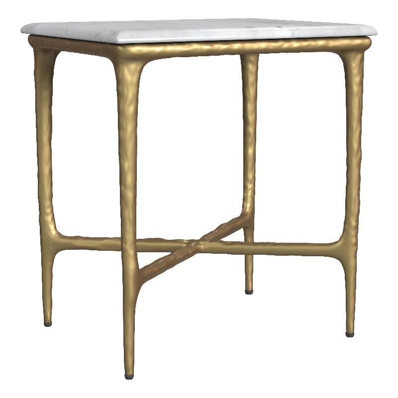 Baldwin Rectangular Marble Top Side Table White and Gold