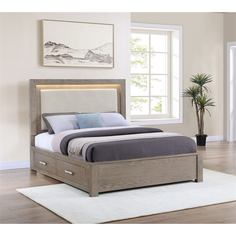 Kenora 56-inch Queen LED Storage Bed Barley Brown
