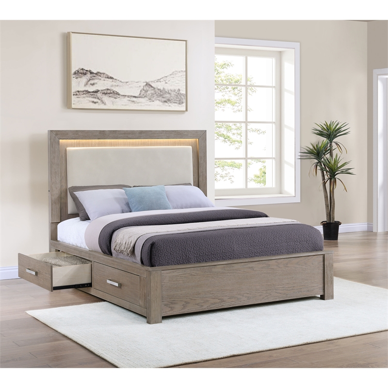 Kenora 56-inch Queen LED Storage Bed Barley Brown