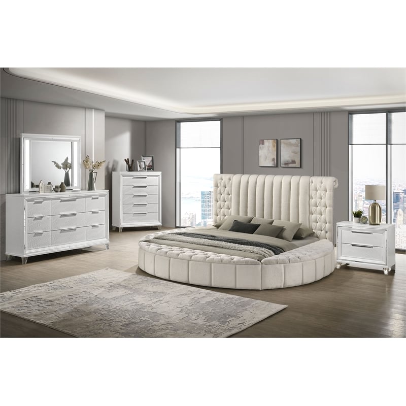 Sonya Upholstered Eastern King Round Storage Bed Ivory