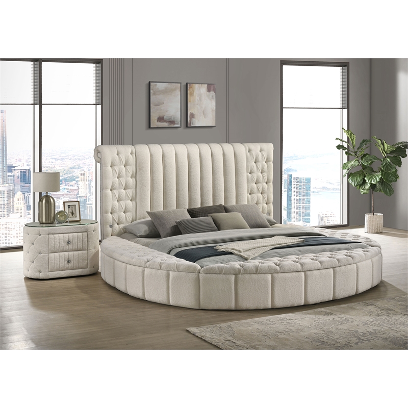 Sonya Upholstered Queen Round Storage Bed Ivory