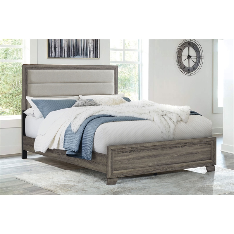 Wright 52-inch Upholstered Queen Bed Brown Oak