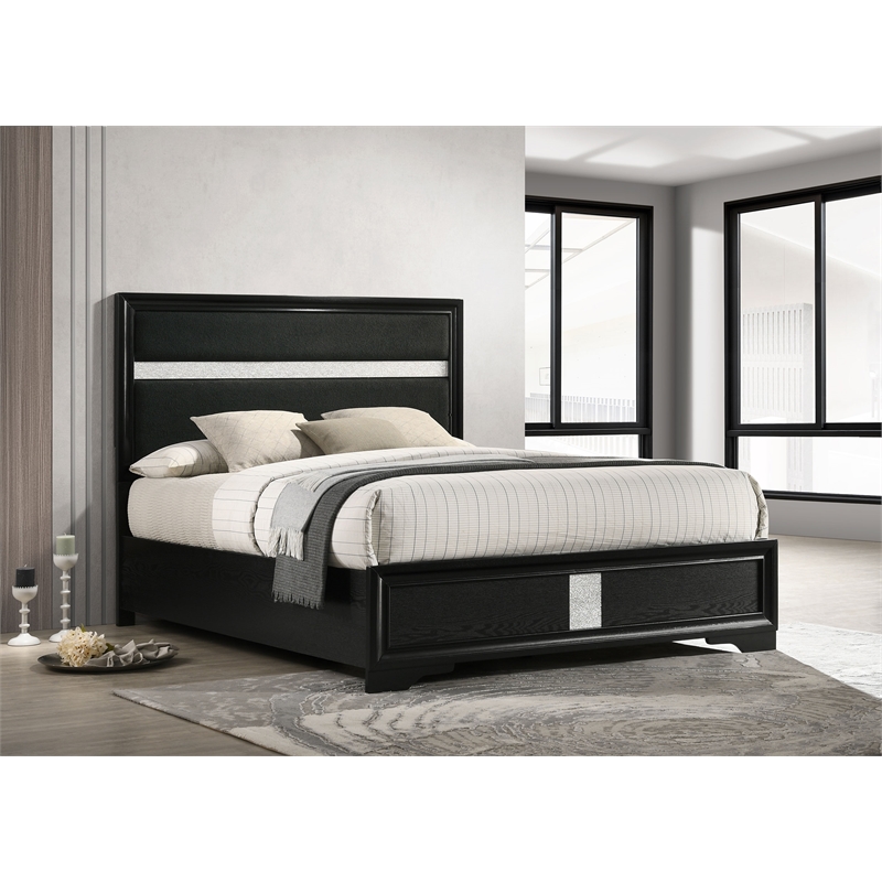 Miranda 54-inch Upholstered Queen Panel Bed Black