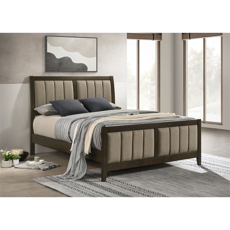 Wilkes 51-inch Upholstered Queen Bed Dark Cocoa