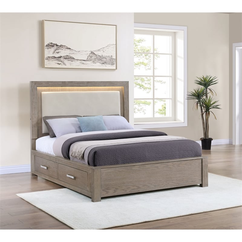Kenora 56-inch California King LED Storage Bed Barley Brown
