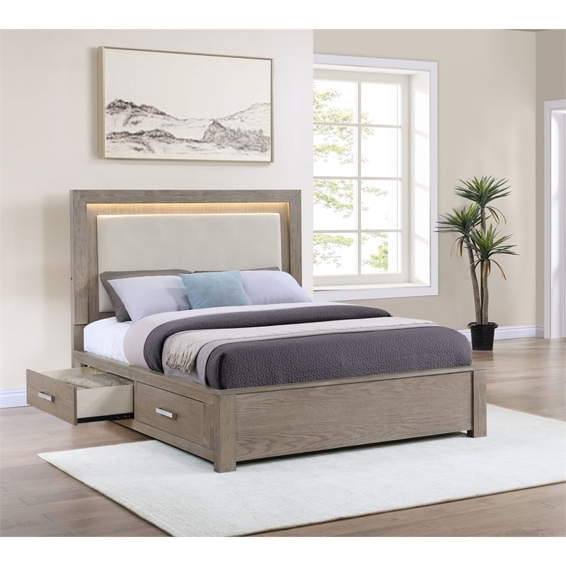 Kenora 56-inch California King LED Storage Bed Barley Brown