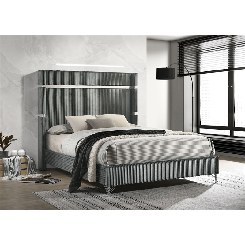 Lucia 61-inch Upholstered Eastern King Wingback Bed Grey