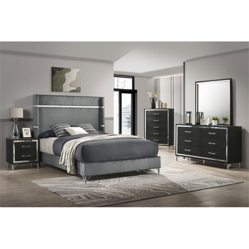 Lucia 5-piece Eastern King Bedroom Set Grey and Black