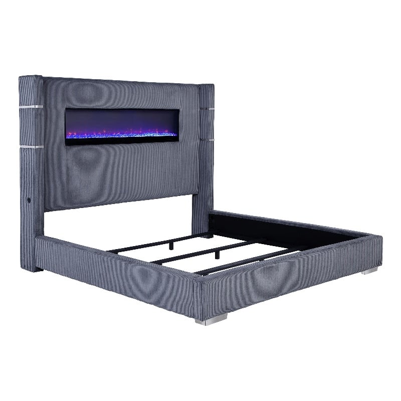 Tisdall Upholstered Eastern King Flame Visualizer Bed Grey