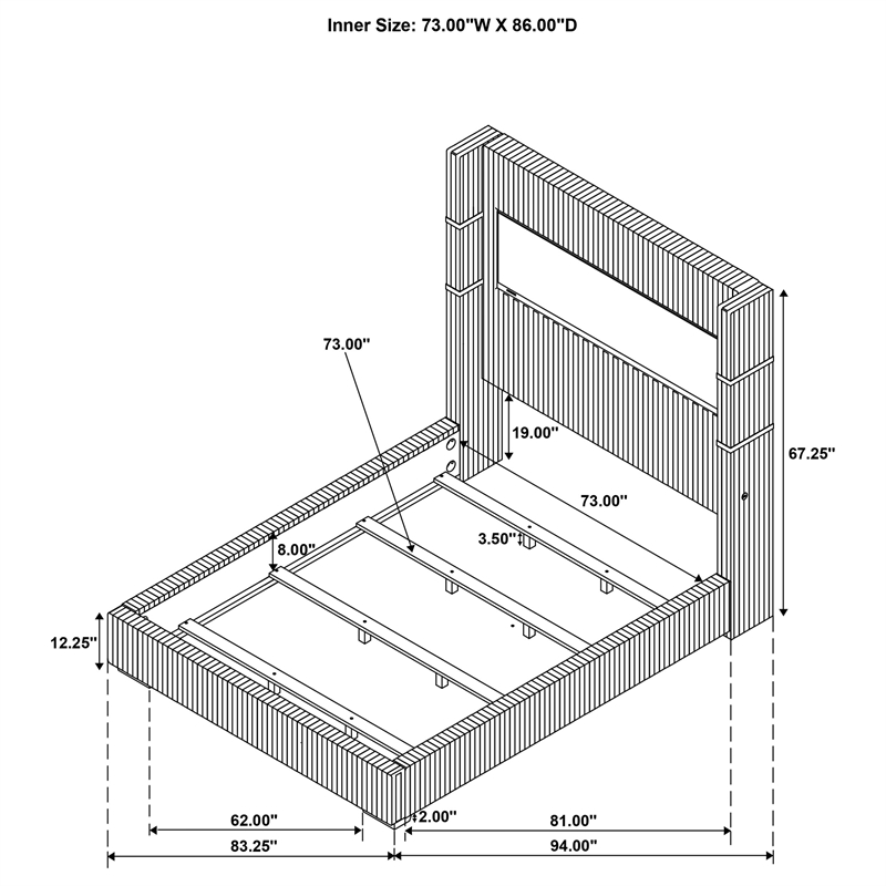 Tisdall Upholstered Cal King Flame Visualizer Bed Grey