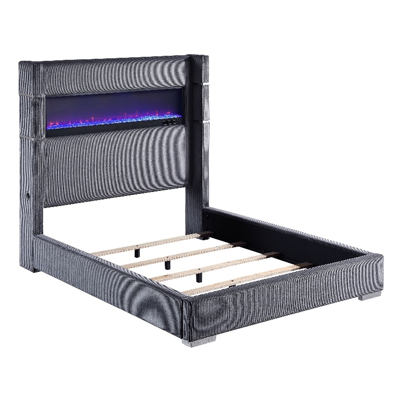 Tisdall Upholstered Cal King Flame Visualizer Bed Grey