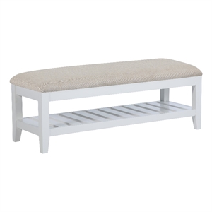 Bexhill Upholstered Rectangular Bench with Shelf White