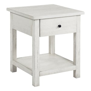 Payne 1-drawer Wood End Table with Shelf Distressed White