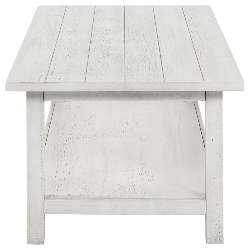Payne Wood Coffee Table with Shelf Distressed White