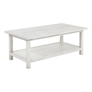 Payne Wood Coffee Table with Shelf Distressed White