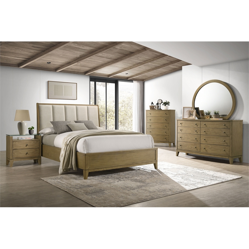 Granada Upholstered California King Panel Bed Natural Pine