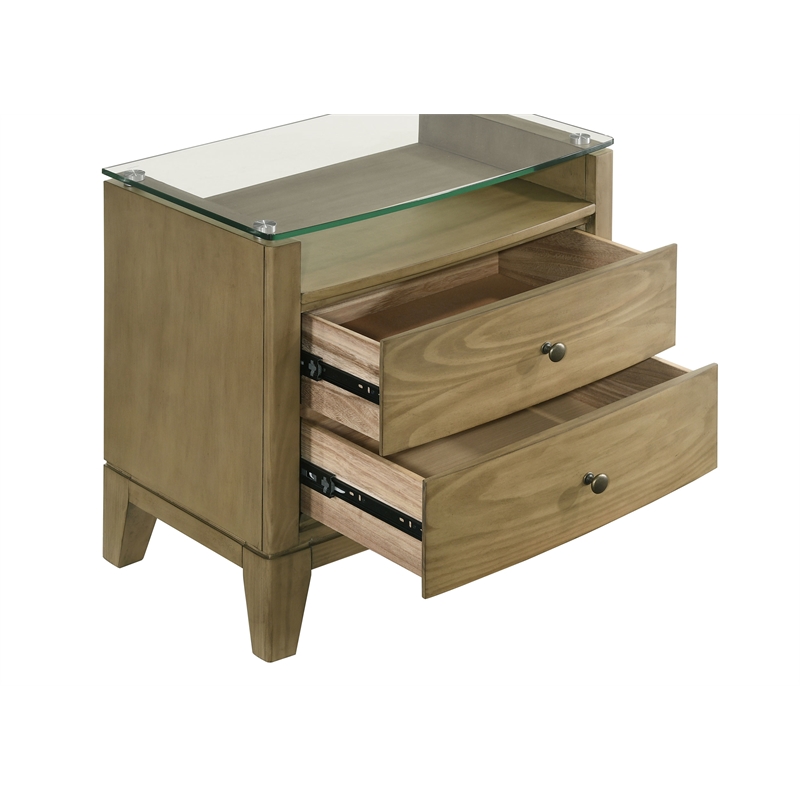 Granada 2-drawer Glass Top Nightstand Natural Pine