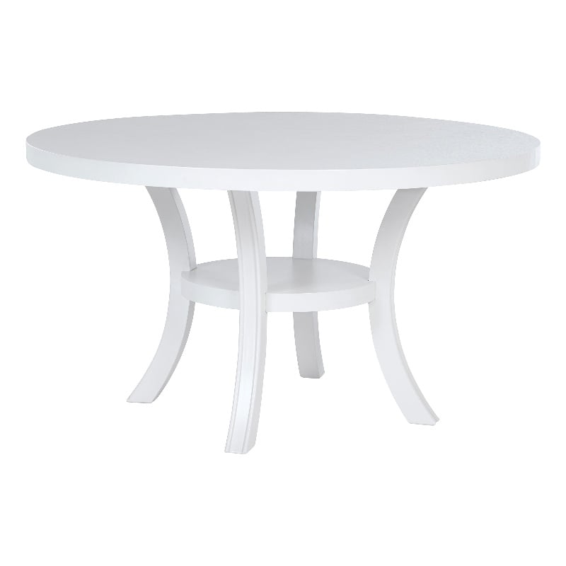 Judd 54-inch Round Dining Wood Table with Shelf Pearl White