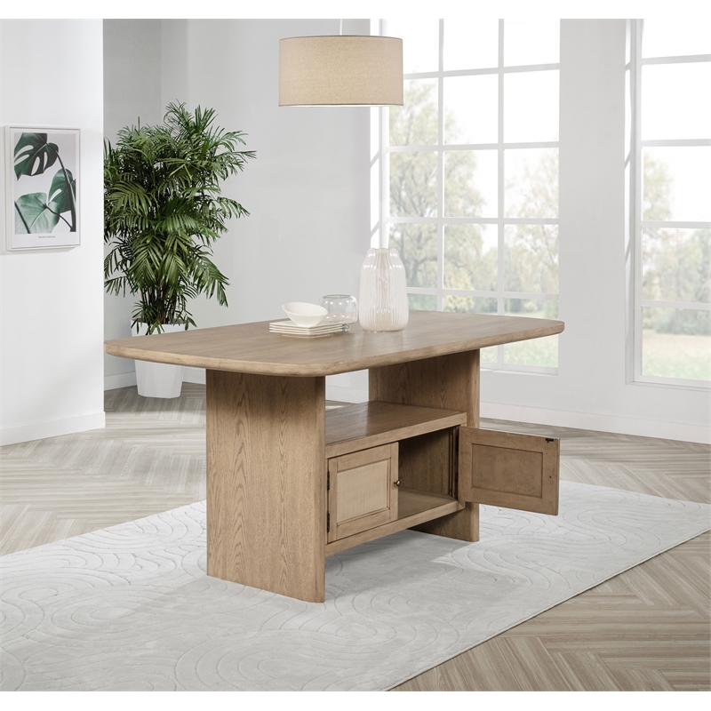 Kailani Cane Counter Height Storage Dining Table Beige Oak