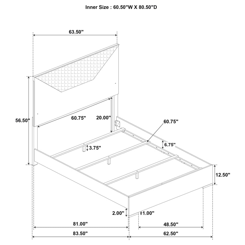 Ives Queen Panel Bed LED Headboard White High Gloss
