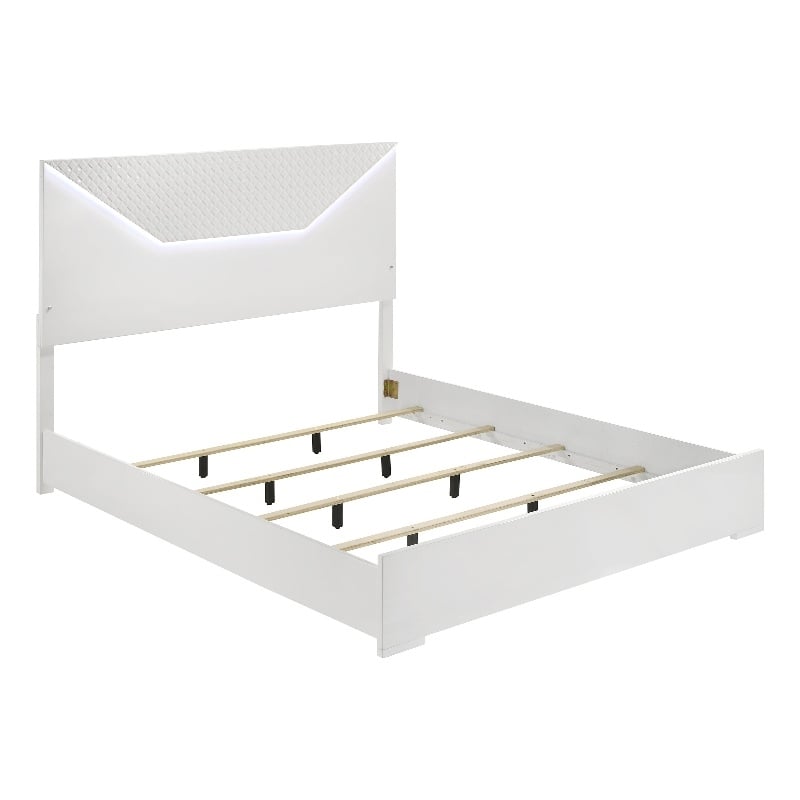 Ives Queen Panel Bed LED Headboard White High Gloss