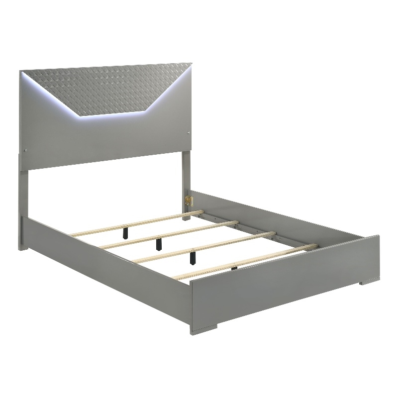 Ives Eastern King Panel Bed LED Headboard Grey High Gloss