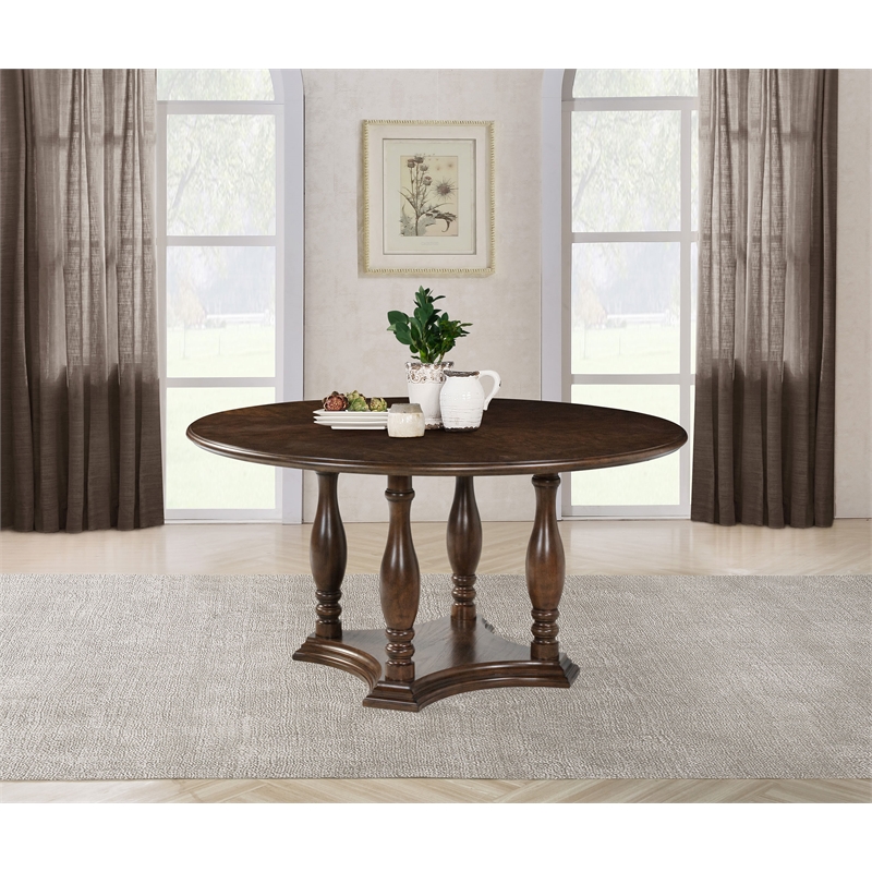 Landon 60-inch Round Wood Pedestal Dining Table Rich Brown