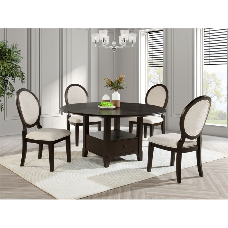 Twyla 60-inch Round Dining Table with Drawer Dark Cocoa