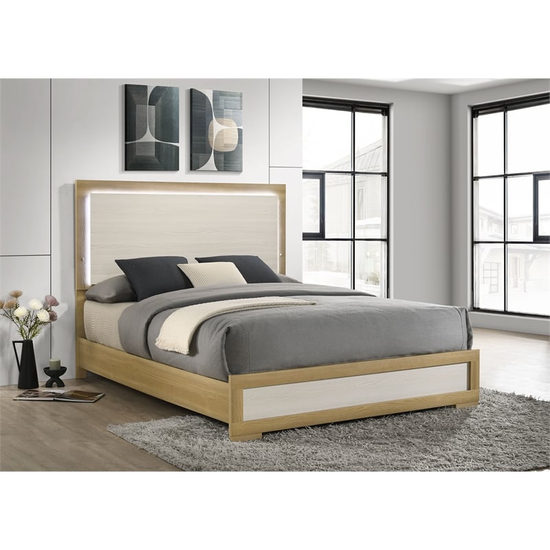 Hyland Wood Queen LED Panel Bed Natural and White