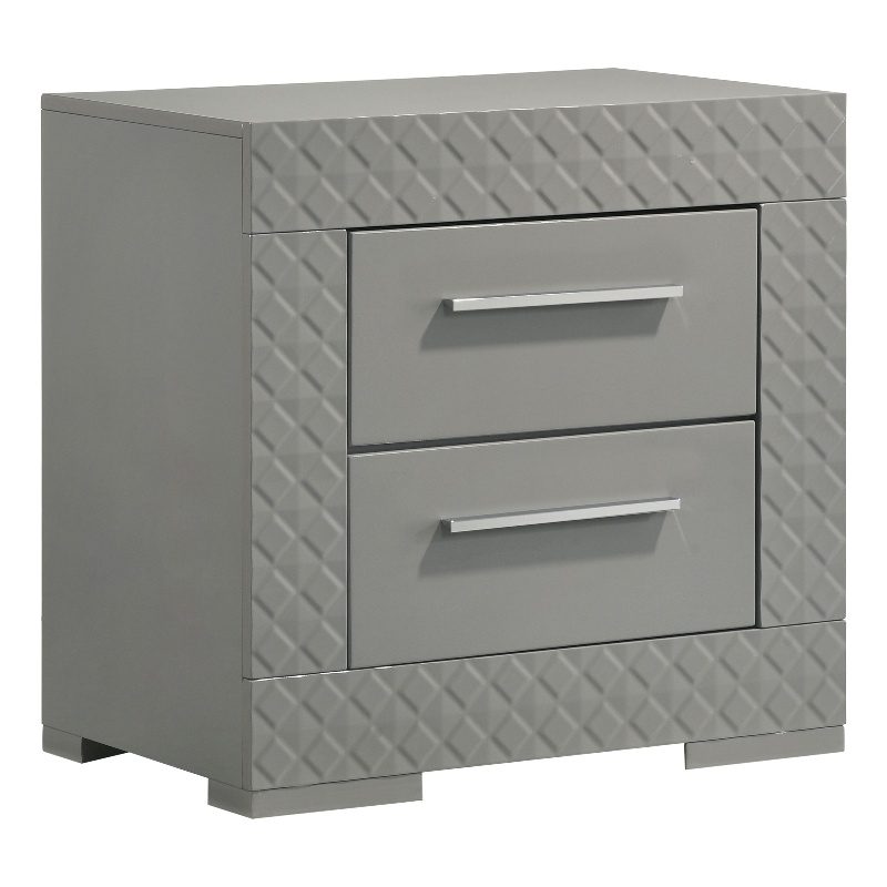 Ives 2-drawer Nightstand Bedside Table Grey High Gloss