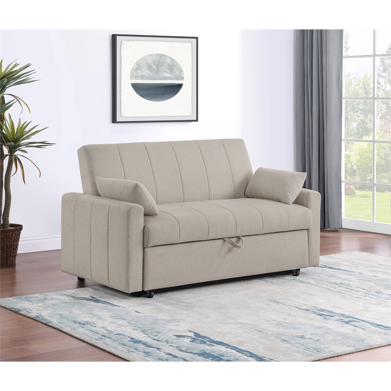 Portland Boucle Upholstered Sleeper Sofa Bed Latte