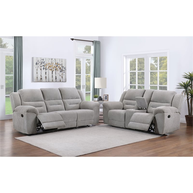 Gilson 2-piece Chenille Upholstered Reclining Sofa Set Grey