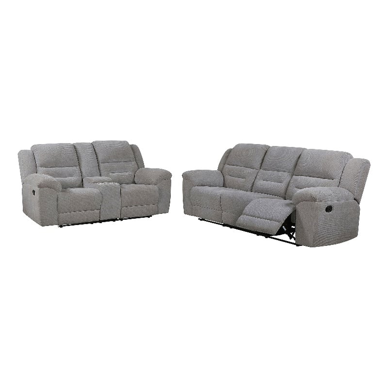 Gilson 2-piece Chenille Upholstered Reclining Sofa Set Grey